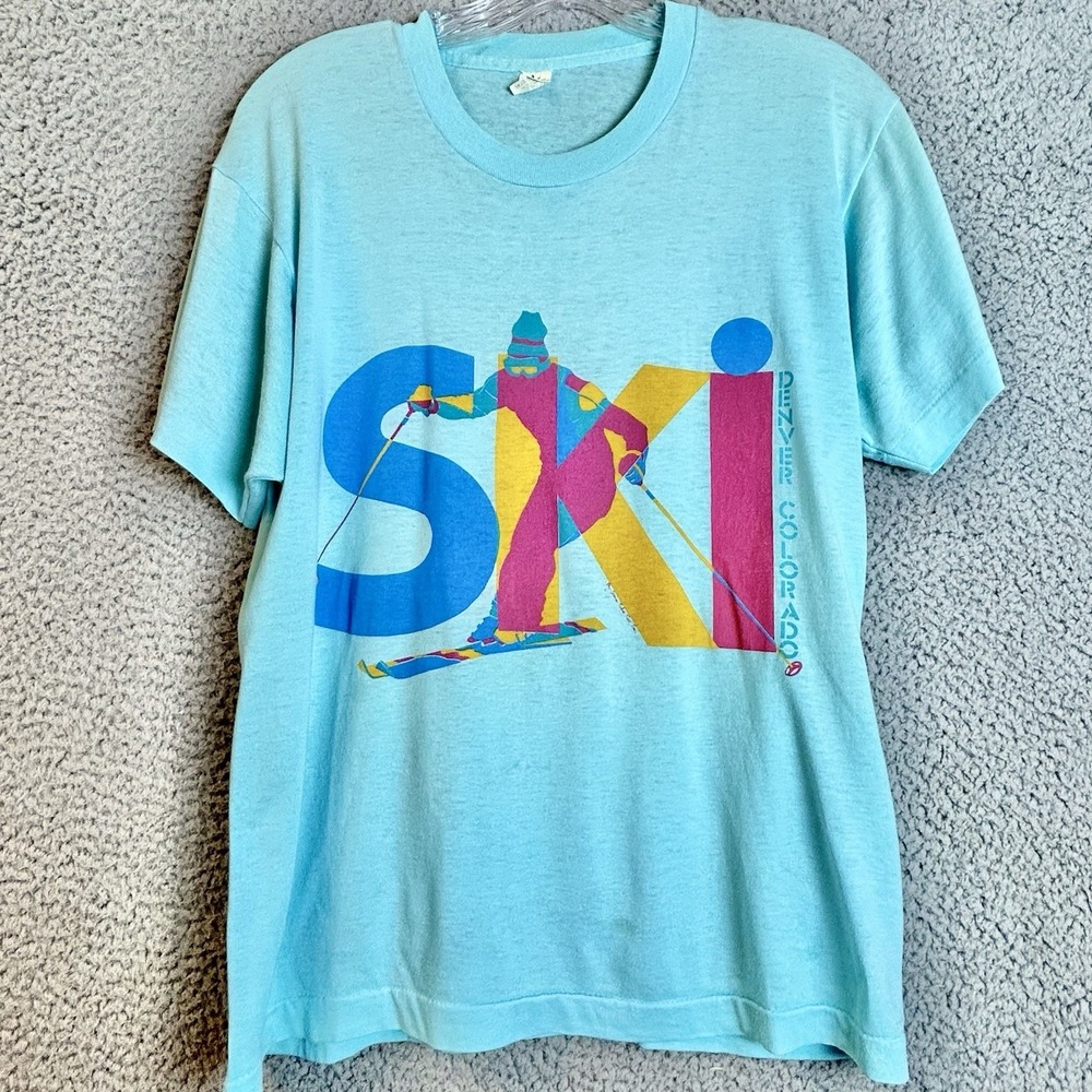 VTG Ski Mens T-Shirt Size Large Denver, Colorado Single Stitch Paper Thin 70s